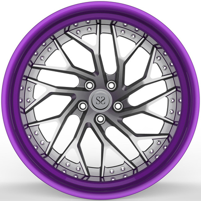 Matte Gun Metal Disc Lip que la aleación de aluminio de la púrpura bordea 2 pedazos 19inch S5 19x9.5 19x12 escalonó las ruedas de coche