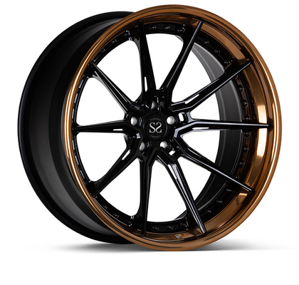 Las ruedas forjadas 24inch de 3 pedazos pulieron el negro brillante de bronce del labio para los bordes RS5