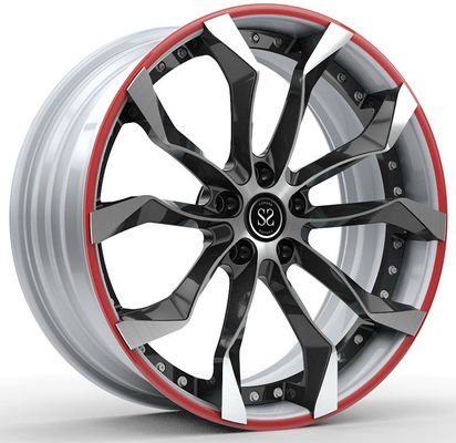 1995 Camaro Z28 Custom 2-PC Cintas forjadas 18x9 y 18x11, Brillante Negro, Cara Blanca, Anillo Rojo