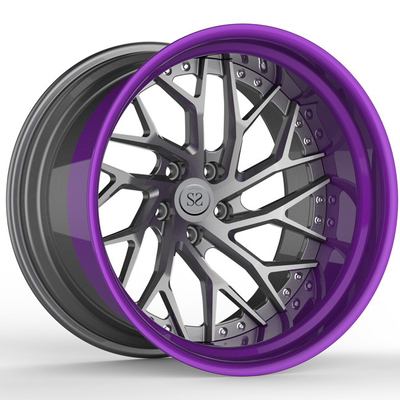 Matte Gun Metal Disc Lip que la aleación de aluminio de la púrpura bordea 2 pedazos 19inch S5 19x9.5 19x12 escalonó las ruedas de coche