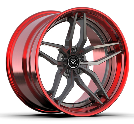 Escalonado 3 pedazos forjó bordes cóncavos estupendos del coche de la aleación de Grey Red Wheels For 20inch